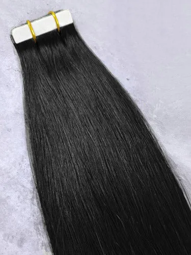 #1 Jet Black｜Luxury Russian Remy Human Hair, Double Drawn, Tape Extensions