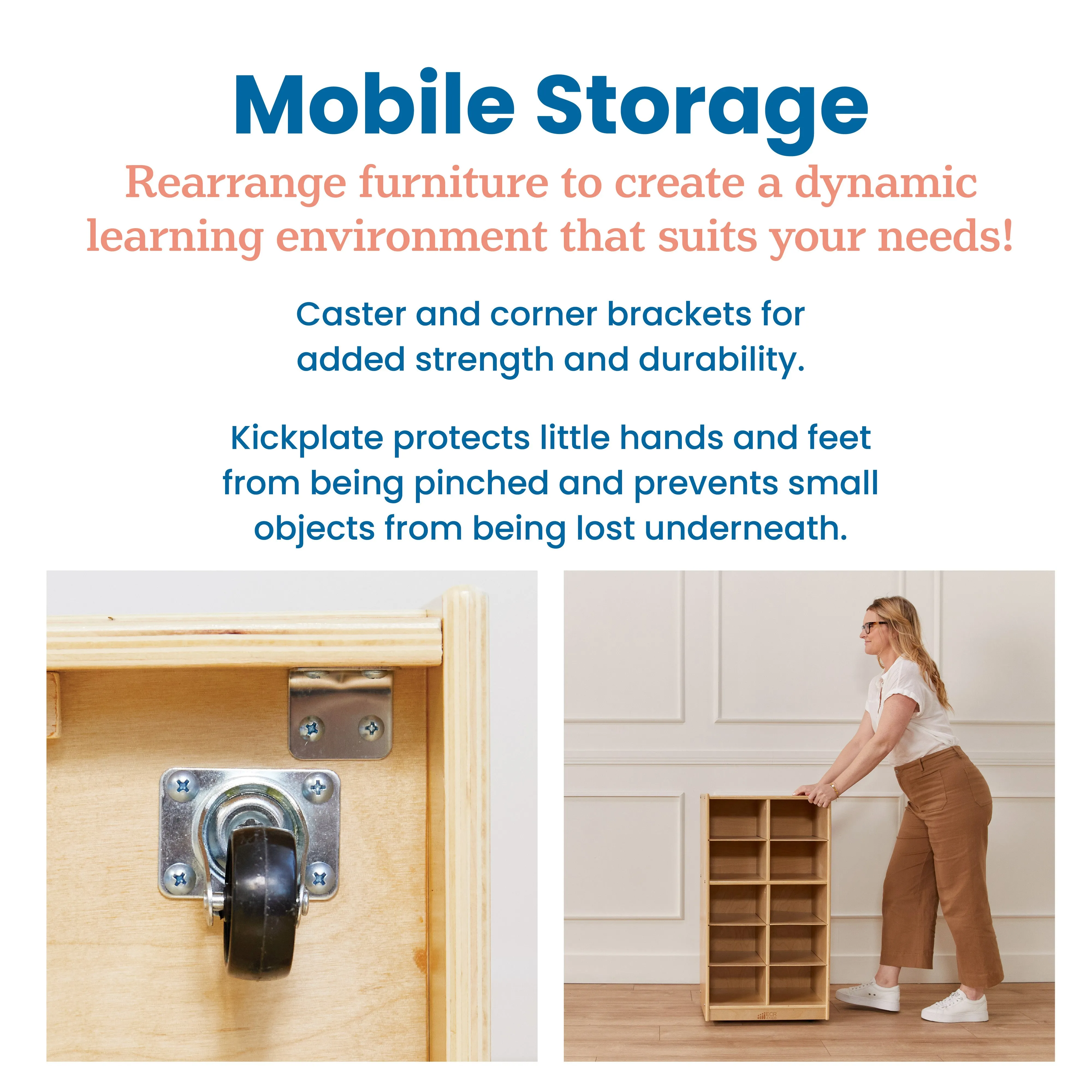 10 Cubby Mobile Tray Storage Cabinet, 5x2, Classroom Furniture