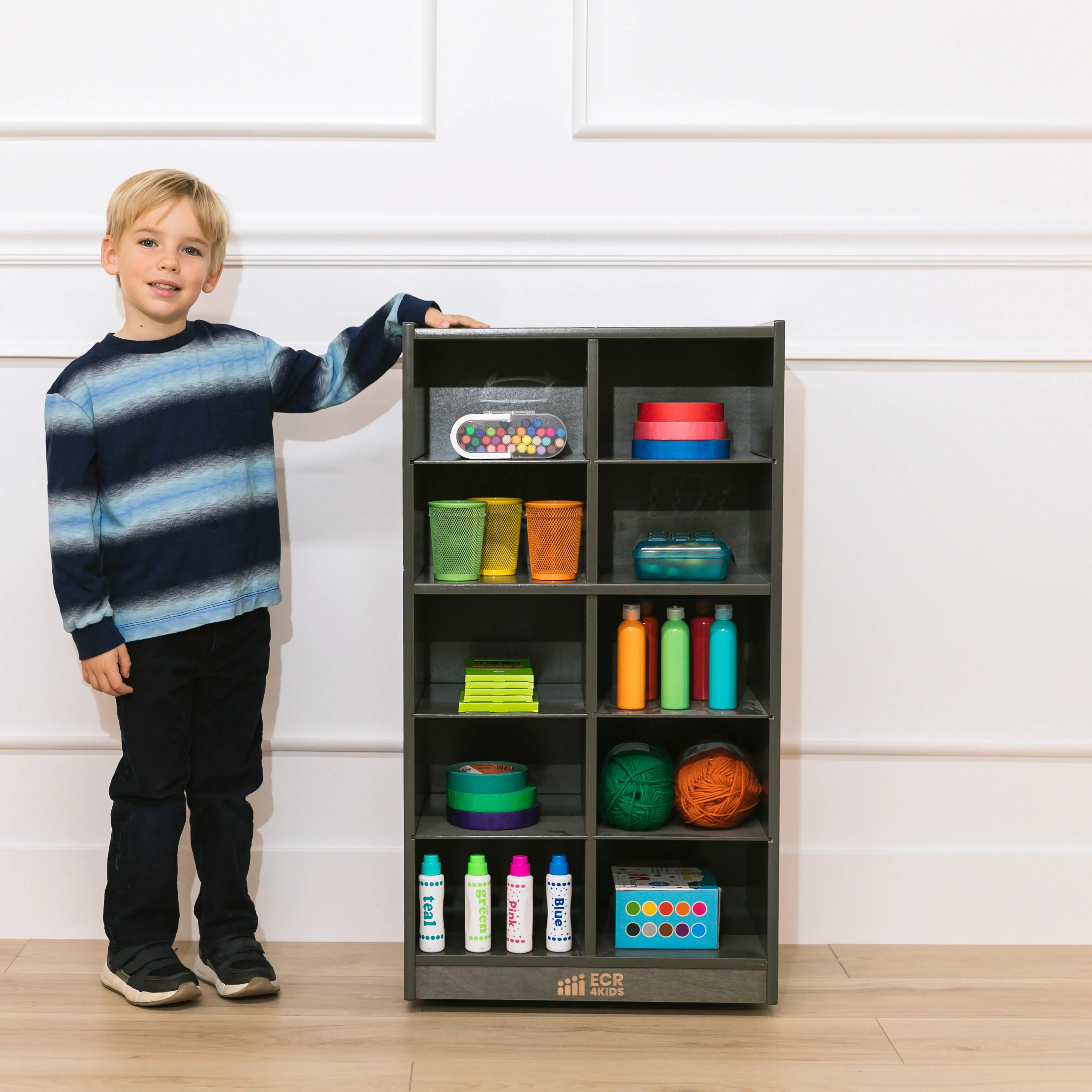 10 Cubby Mobile Tray Storage Cabinet, 5x2, Classroom Furniture