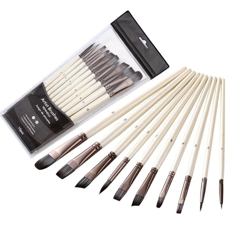 10 pcs Nylon Hair Brush Sets Watercolor Acrylic Oil Paints Brushes