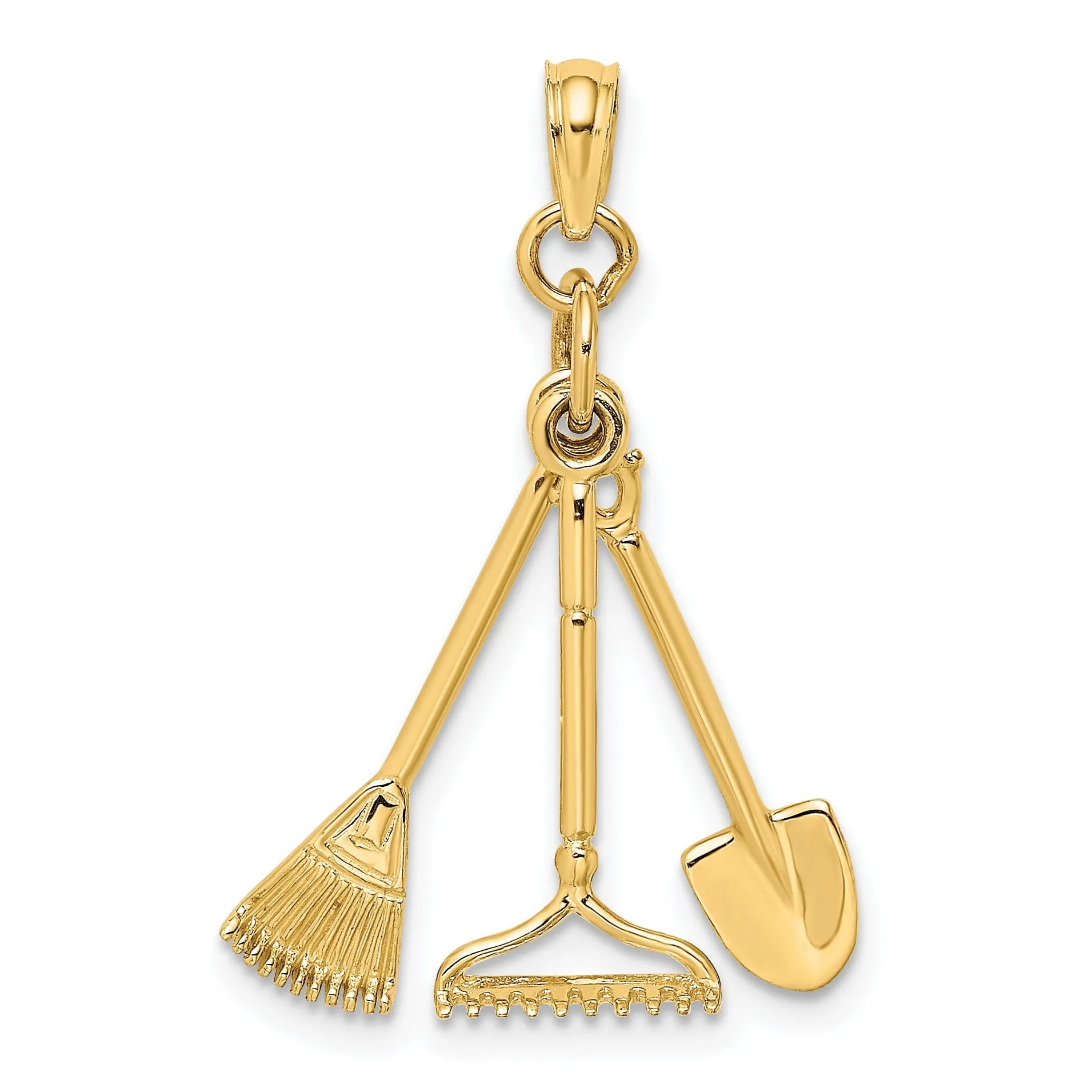 14K Yellow Gold Moveable Garden Tools Shovel Pendant