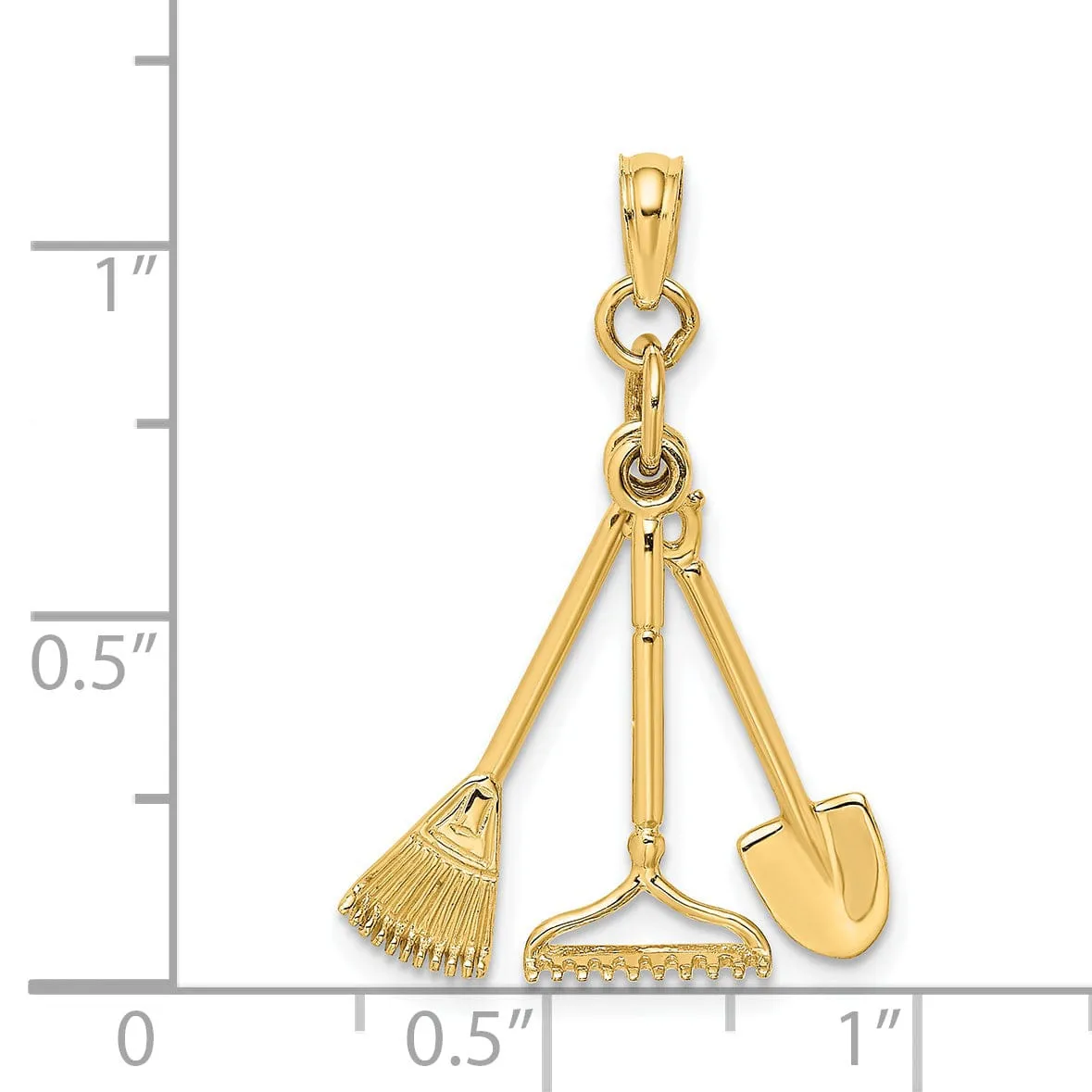 14K Yellow Gold Moveable Garden Tools Shovel Pendant