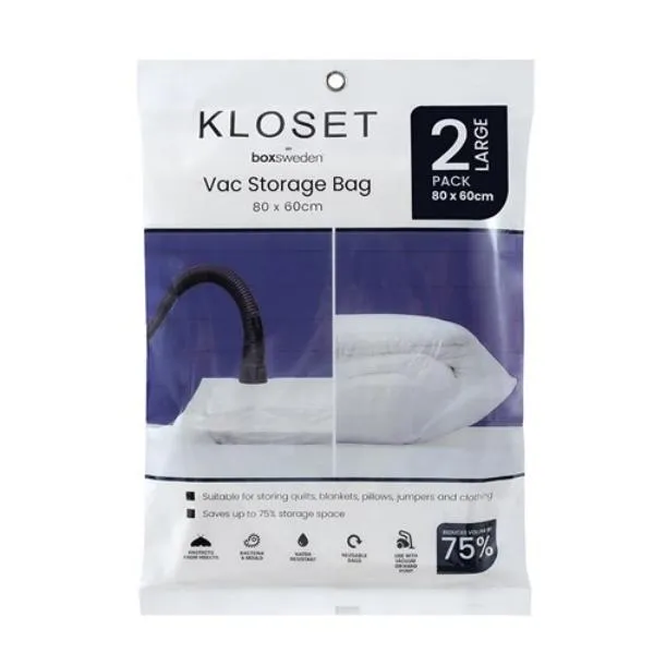 2 Pack Large Kloset Vacuum Storage Bags - 80cm x 60cm