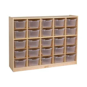 25 Cubby Mobile Tray Cabinet with 25 Scoop Front Storage Bins, Natural