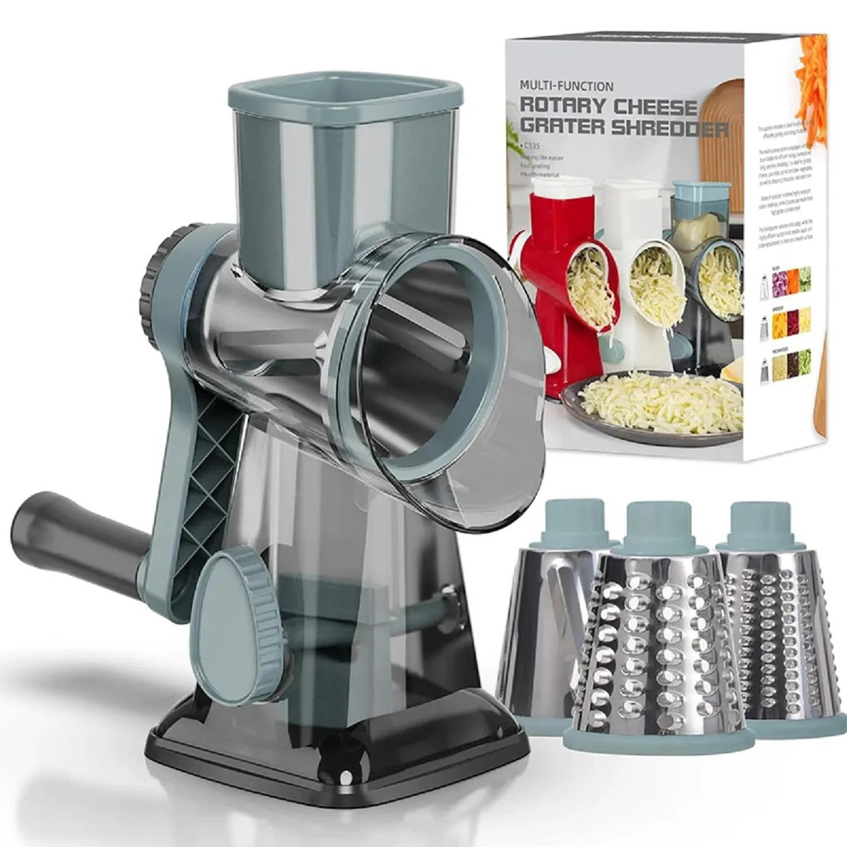 3 in 1 Rotary Cheese Grater Versatile Manual Vegetable Slicer Nuts Grinder