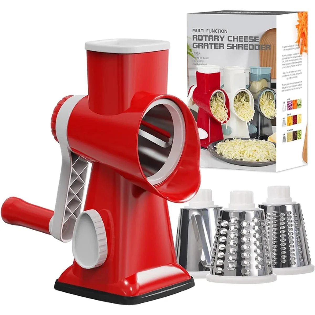 3 in 1 Rotary Cheese Grater Versatile Manual Vegetable Slicer Nuts Grinder