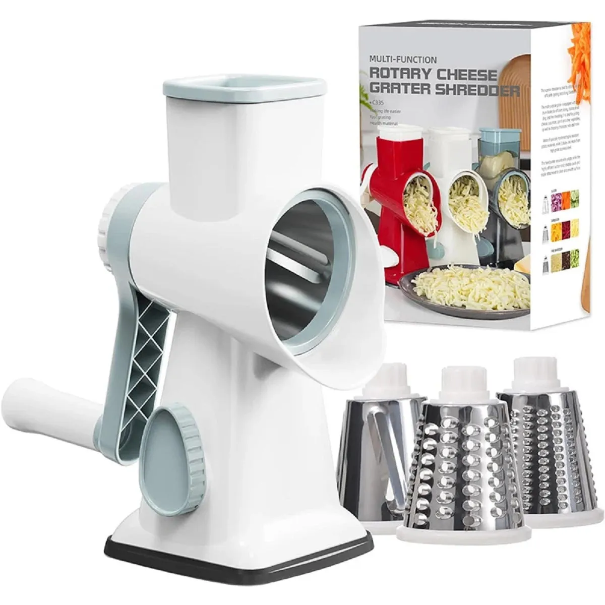 3 in 1 Rotary Cheese Grater Versatile Manual Vegetable Slicer Nuts Grinder