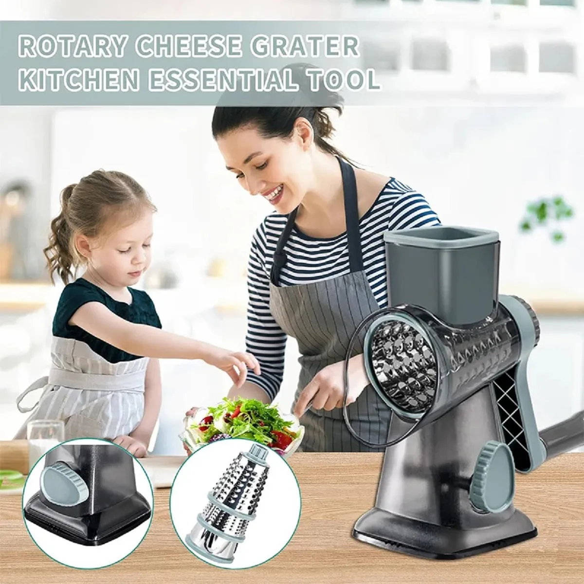 3 in 1 Rotary Cheese Grater Versatile Manual Vegetable Slicer Nuts Grinder