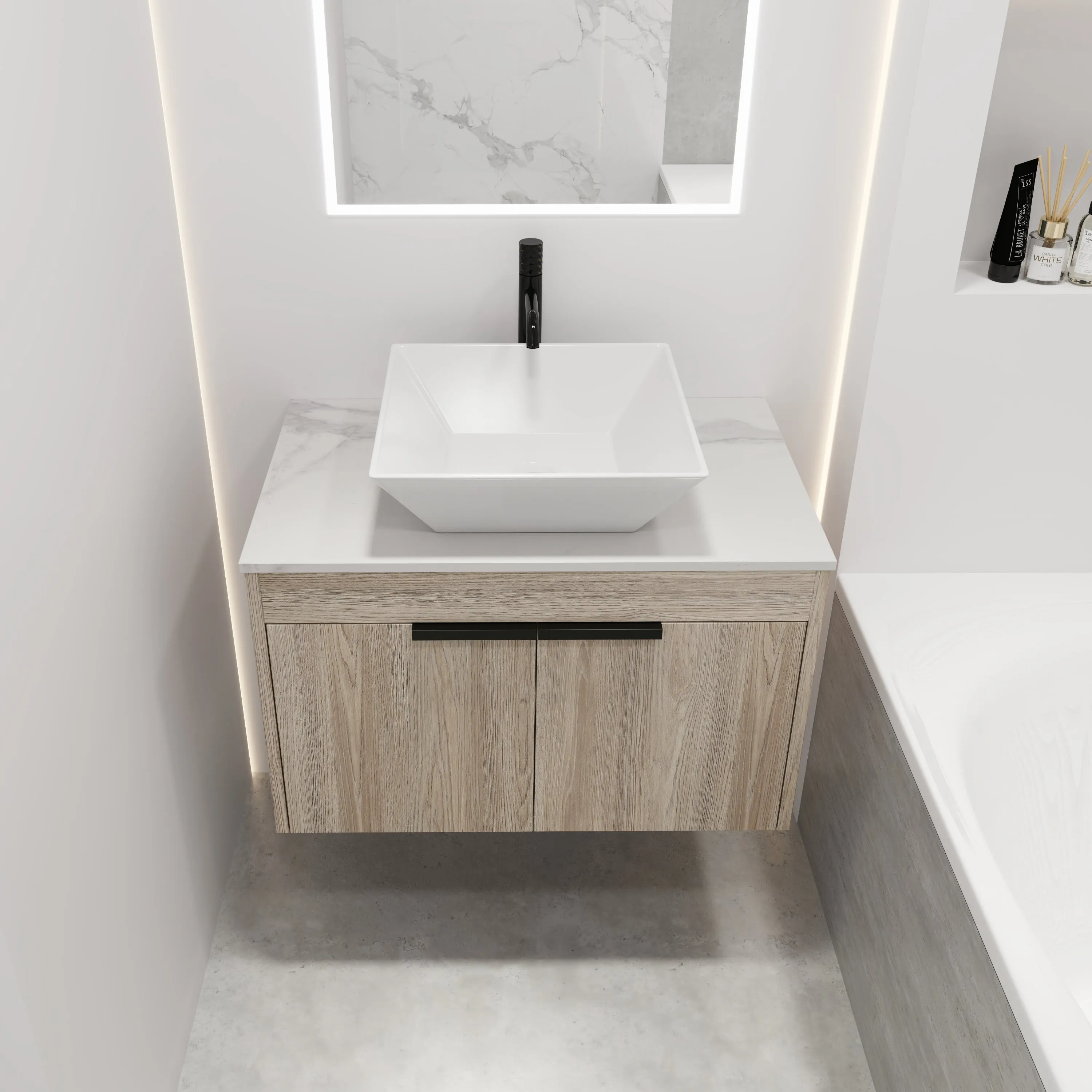 30 " Modern Design Float Bathroom Vanity With Ceramic Basin Set