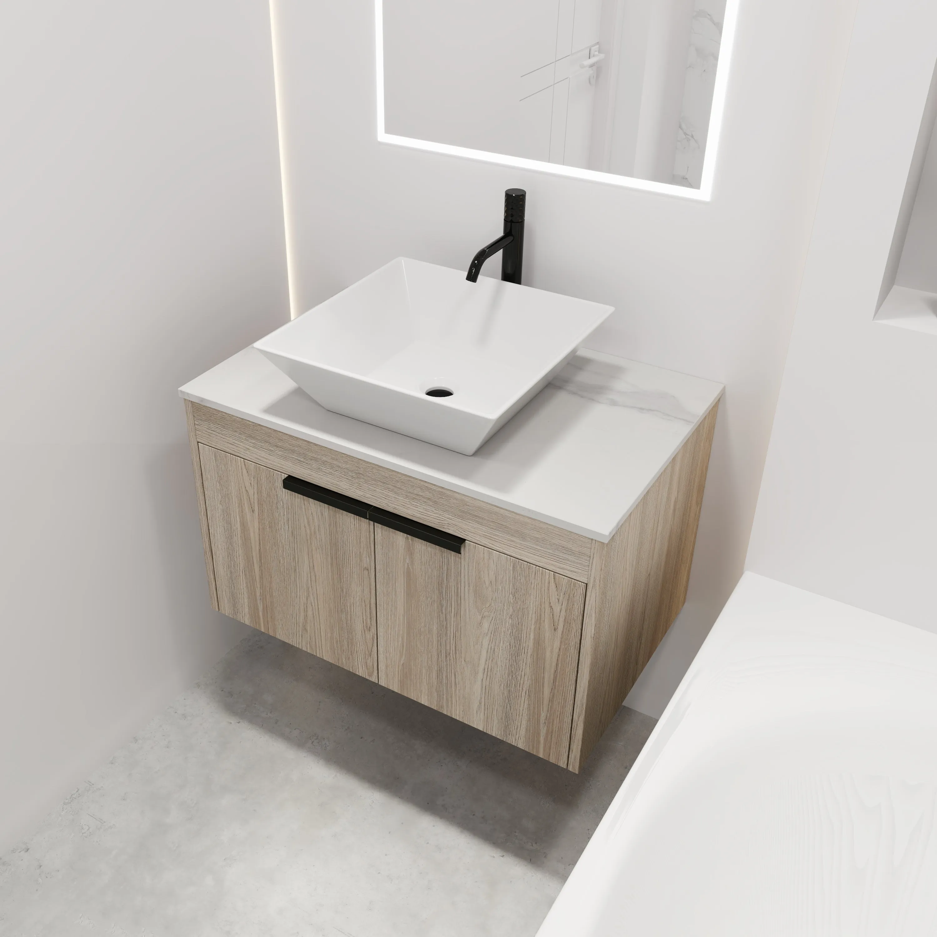 30 " Modern Design Float Bathroom Vanity With Ceramic Basin Set