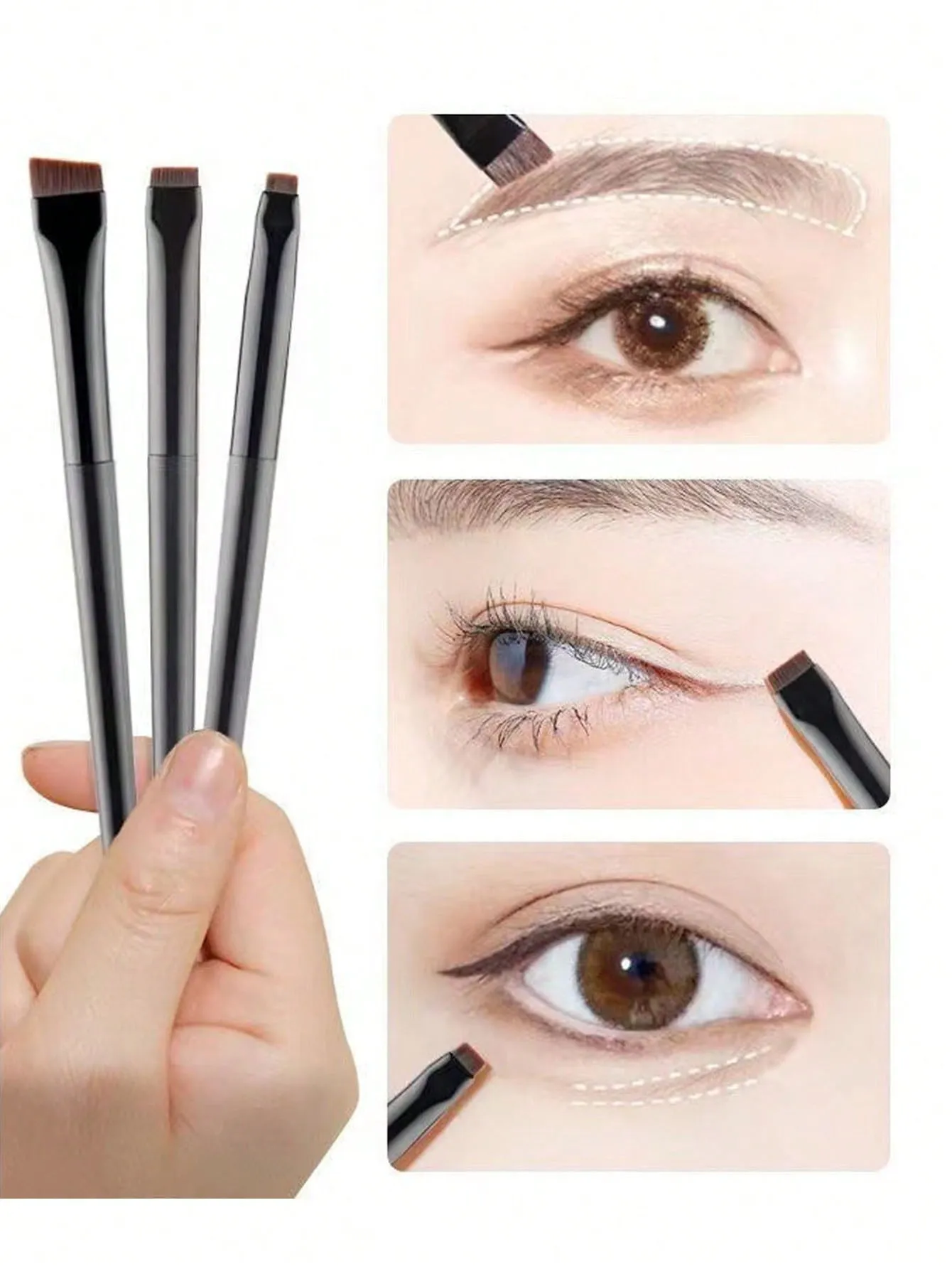 3pcs Ultra-Thin Eyeliner Brush Set: Sharp Liner Brush, Smudge Brush And Detail Brush For Eye Makeup