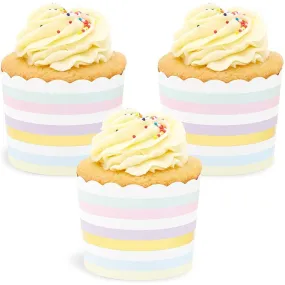 50-Pack Muffin Liners - Pastel and Gold Foil Striped Cupcake Wrappers Paper Baking Cups