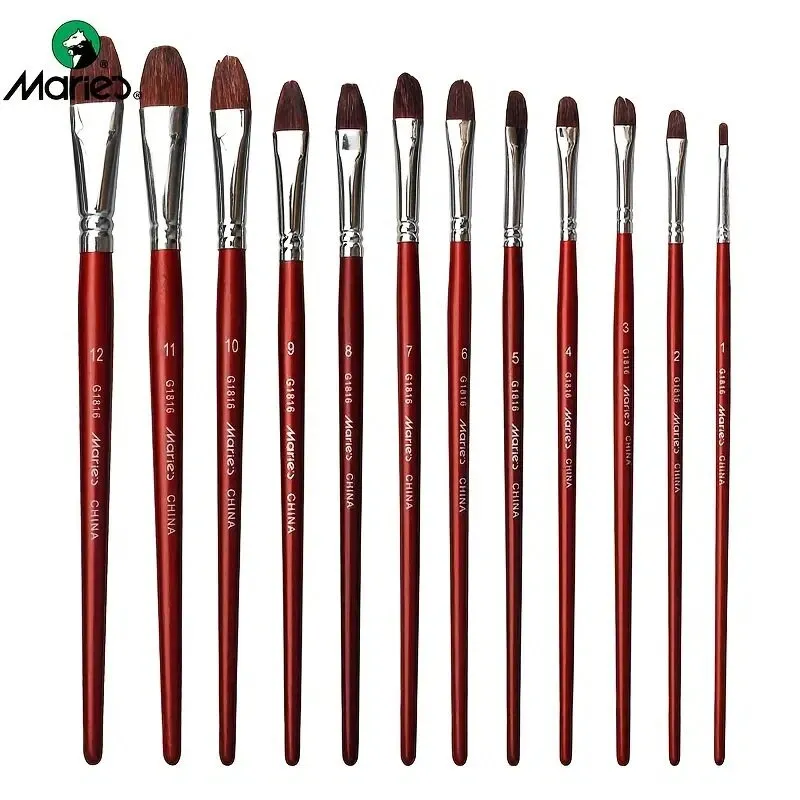 6pcs/set Marie Date Red Hair Gouache Brush AB Single And Double Number Propylene/Gouache Brushes Set Art Painting Set Pen Pigment Brush