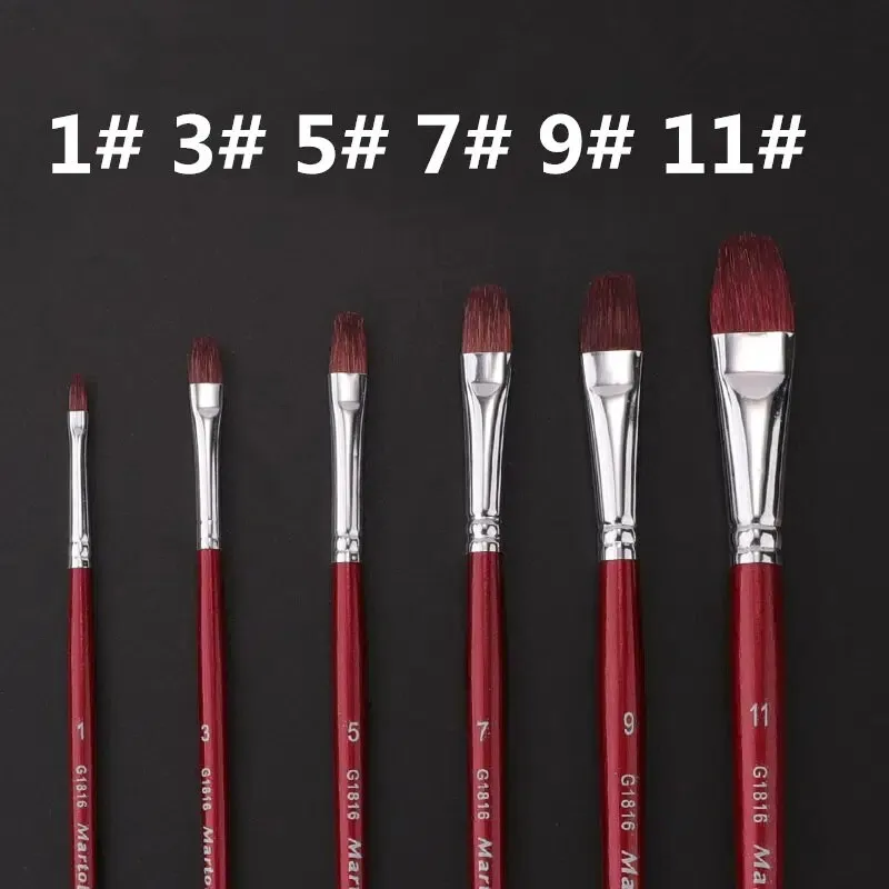 6pcs/set Marie Date Red Hair Gouache Brush AB Single And Double Number Propylene/Gouache Brushes Set Art Painting Set Pen Pigment Brush