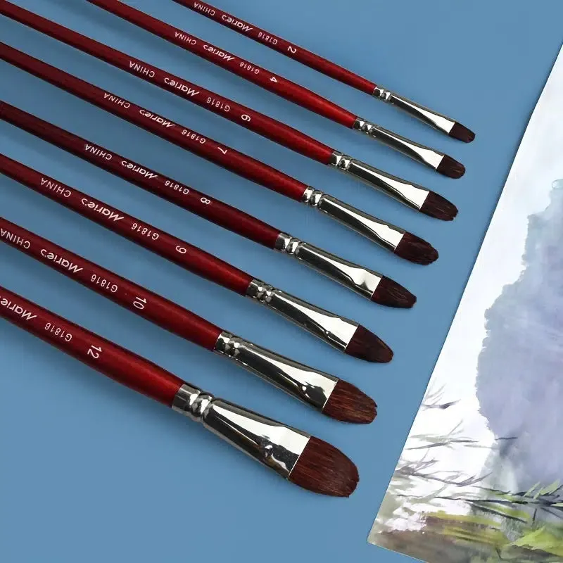 6pcs/set Marie Date Red Hair Gouache Brush AB Single And Double Number Propylene/Gouache Brushes Set Art Painting Set Pen Pigment Brush