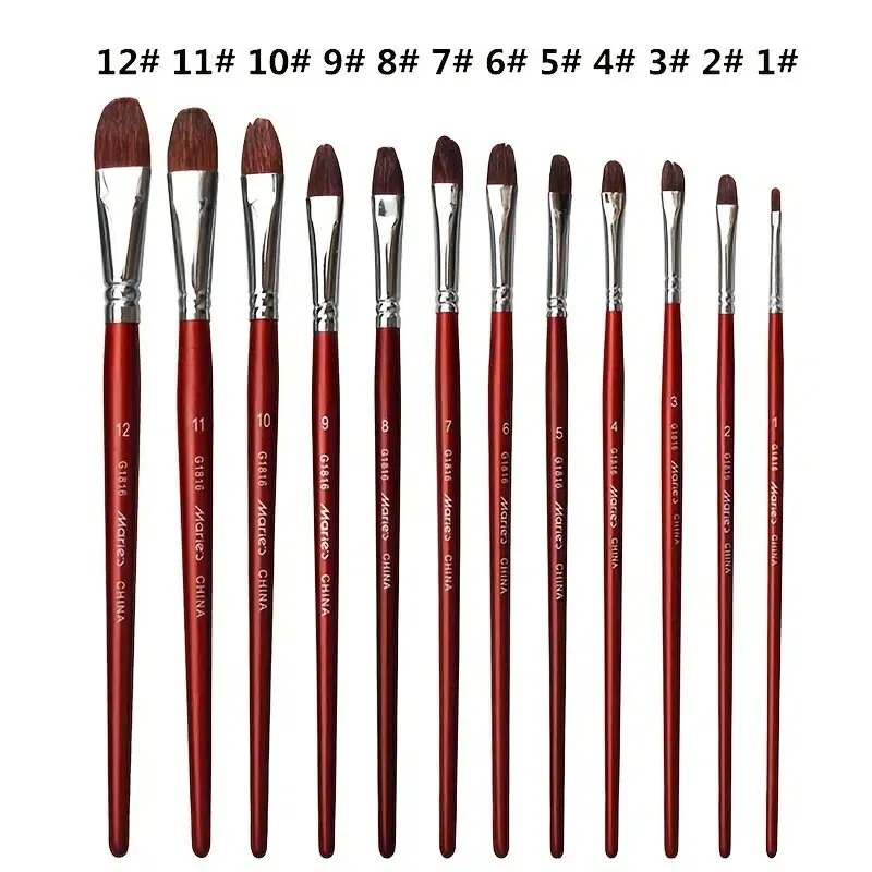 6pcs/set Marie Date Red Hair Gouache Brush AB Single And Double Number Propylene/Gouache Brushes Set Art Painting Set Pen Pigment Brush