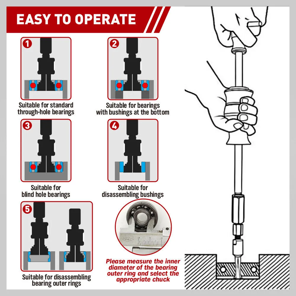 9 Pcs Inner Bearing Puller Set 8-32mm, Slide Hammer Remover