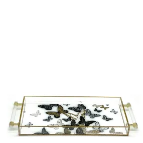 Acrylic Tray with Handles Butterflies Gold