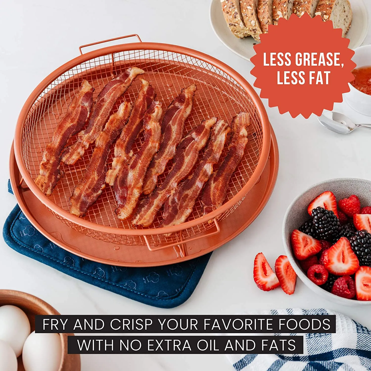 Air Fry in your Oven - 2 Piece Nonstick Copper Tray and Basket-Round