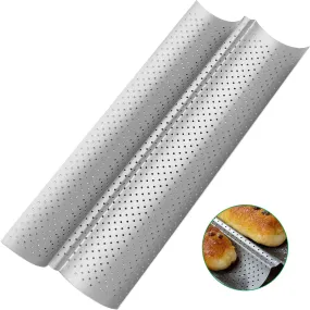 Amagabeli Nonstick French Baguette Pans 15’’x6.3’’ Carbon Steel 2 Loaf Perforated Bread Tray