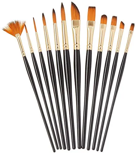 Amazon Brand - Solimo Paint Brushes for Acrylic and Water Colours, with Carry Case, 12 Piece Set