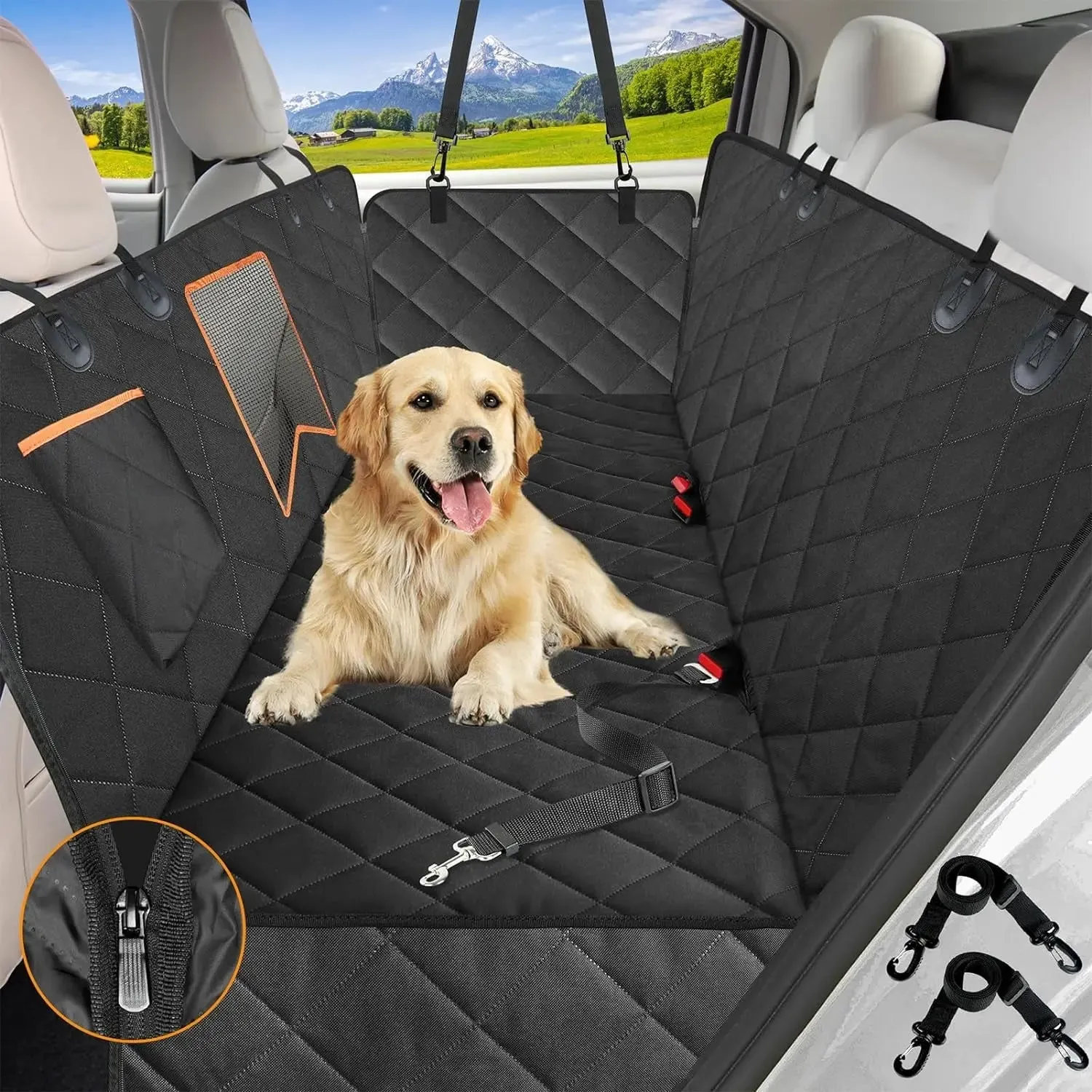 Anti-Scratch Car Seat Protector Dog Car Seat Cover for Back Seat,Waterproof Hammock with Mesh Window, Anti-Scratch Nonslip Car Seat Protector for Dogs, 600D Heavy Duty Dog Seat Cover for Cars Trucks and Suvs