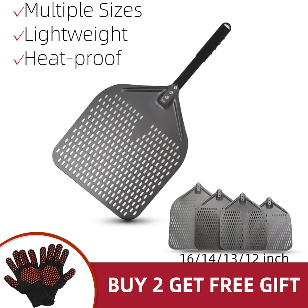 Anygleam Pizza Shovel 28cm X 84cm Dark Grey for Perforated Peel with Metal Handle Oven Turning Baking Accessory