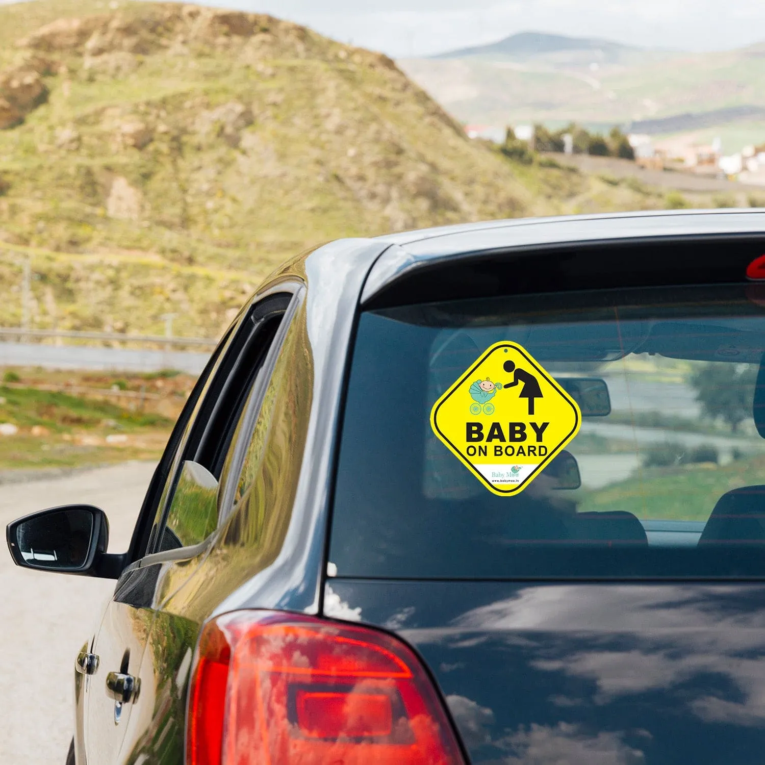 Baby Moo Car Safety Sign Baby On Board With Vacuum Suction Cup Clip - Yellow