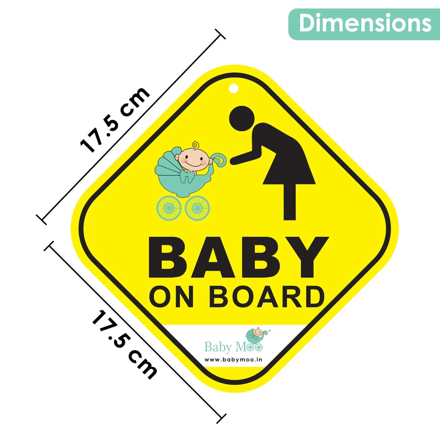 Baby Moo Car Safety Sign Baby On Board With Vacuum Suction Cup Clip - Yellow