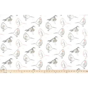 Bird Toile Blush Slub Canvas Fabric