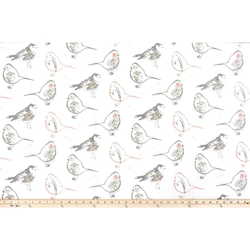 Bird Toile Blush Slub Canvas Fabric