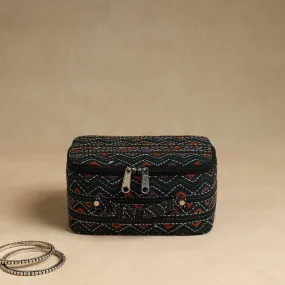 Black - Bengal Kantha Work Handcrafted Jewelry Box with Mirror 03