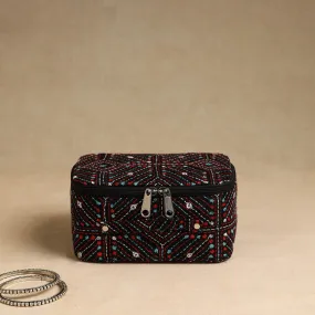 Black - Bengal Kantha Work Handcrafted Jewelry Box with Mirror 11