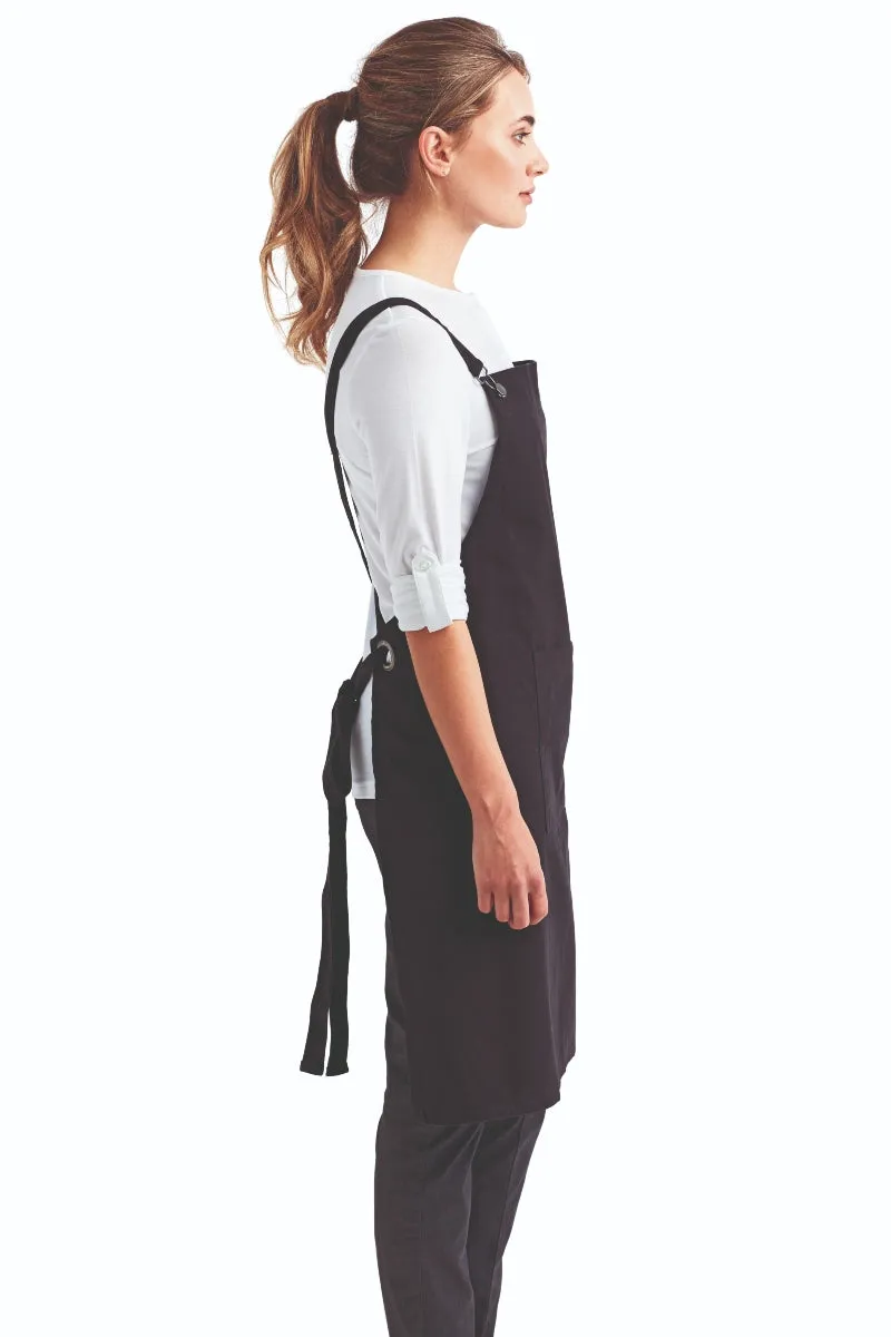 Black Cross Back 'Barista' Bib Adjustable Apron (1 Pocket w/ Pen Slot)