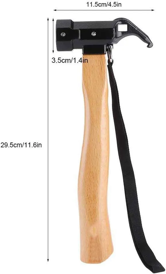 Camping Hammer Heavy Duty with Tent Stake Remover, 29cm Steel Copper Tent Hammer -Wood Handle Tent Mallet with Holding Strap for Hiking & Camping