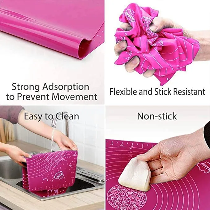 Carrot - Silicone Baking Mat Silicone Chapati Atta Kneading Mat Non-Stick Fondant Rolling Mat Stretchable for Kitchen Roti Chapati (Baking Mat 50 * 40 cm) (Pink, 1)