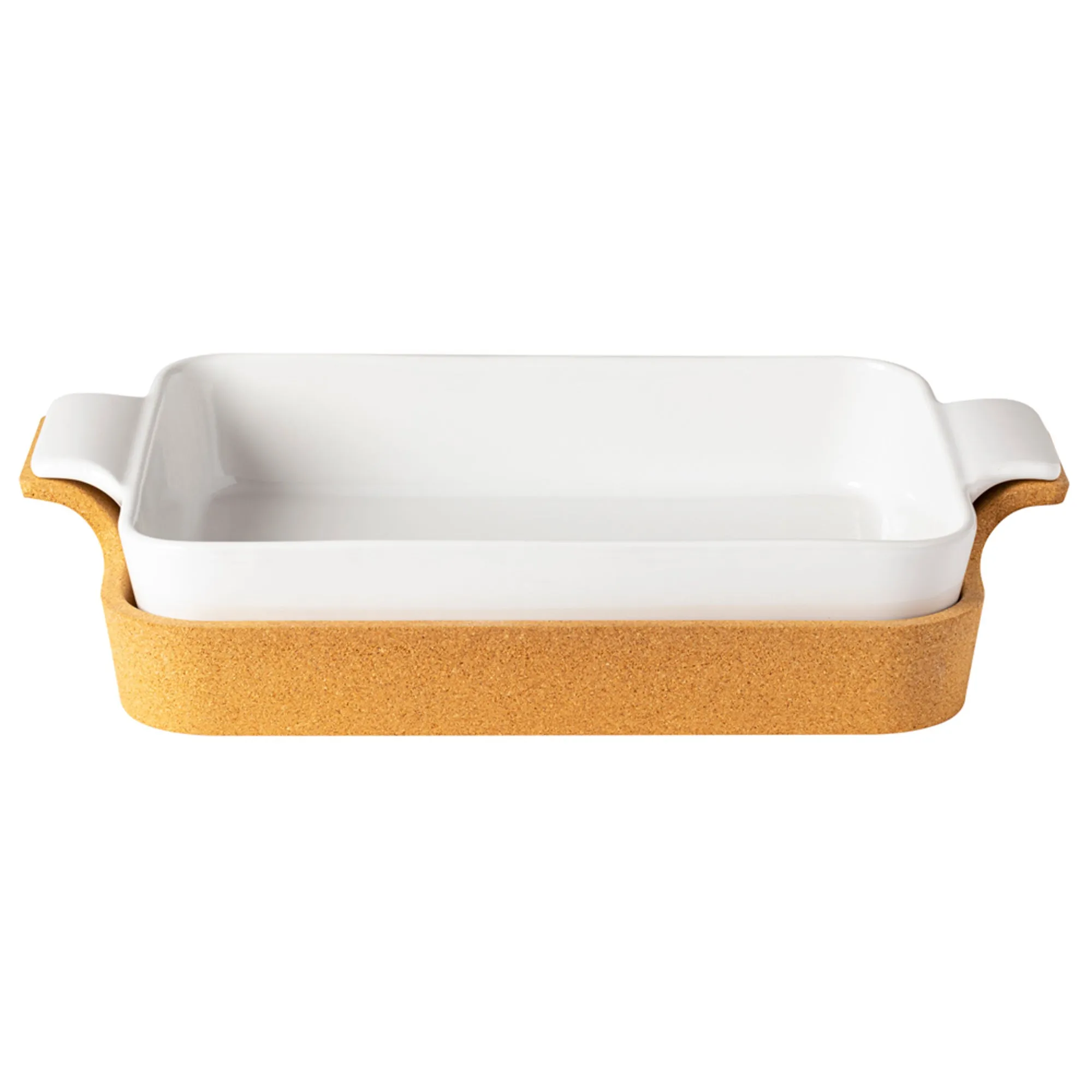 Casafina Ensemble 16" Rectangular White Baker with Cork Tray