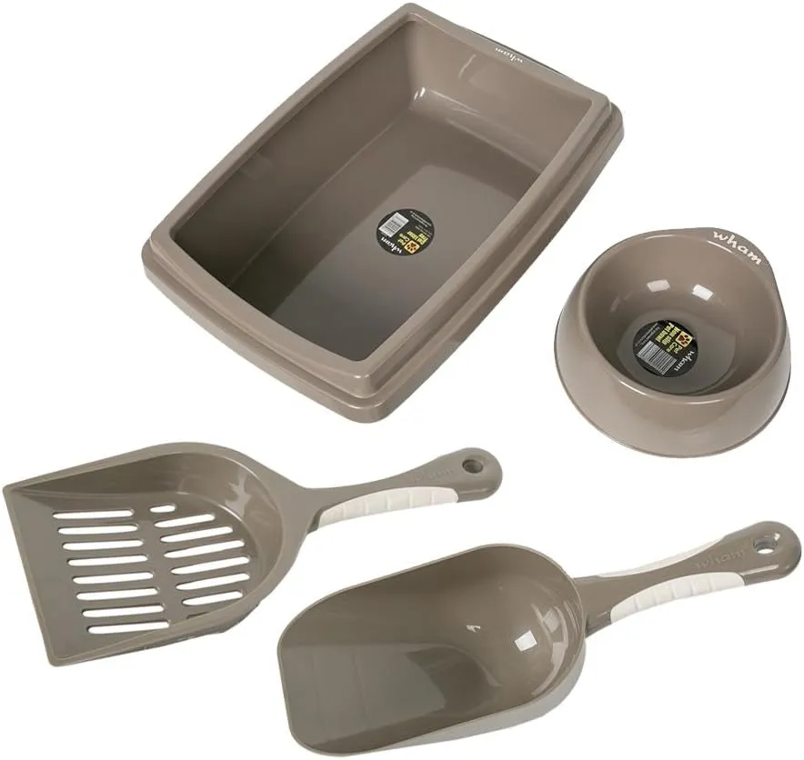 Cat Litter Pan Set: Plastic Box, Food Bowl, Scoop Shovel