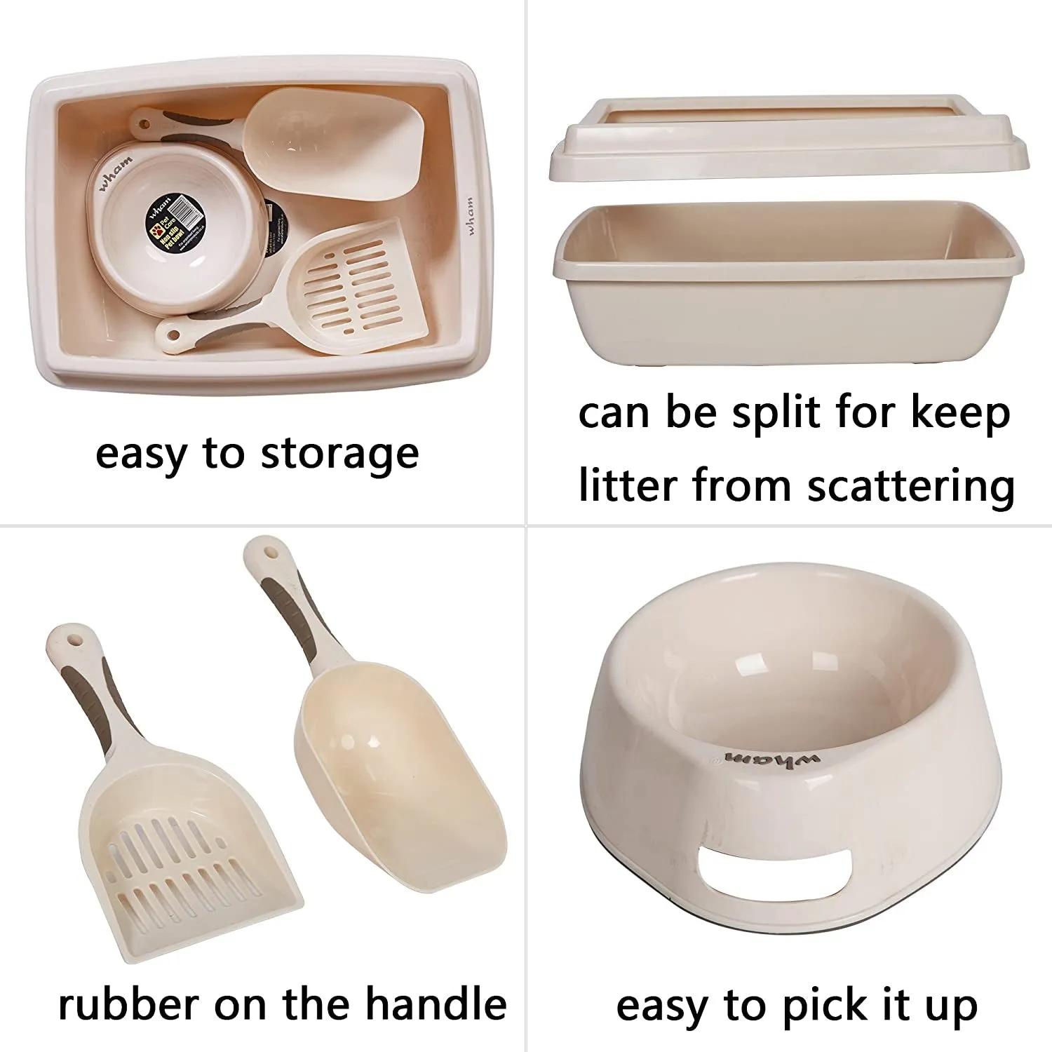 Cat Litter Pan Set: Plastic Box, Food Bowl, Scoop Shovel