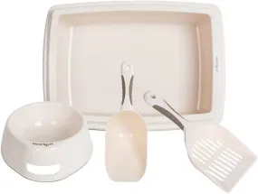 Cat Litter Pan Set: Plastic Box, Food Bowl, Scoop Shovel