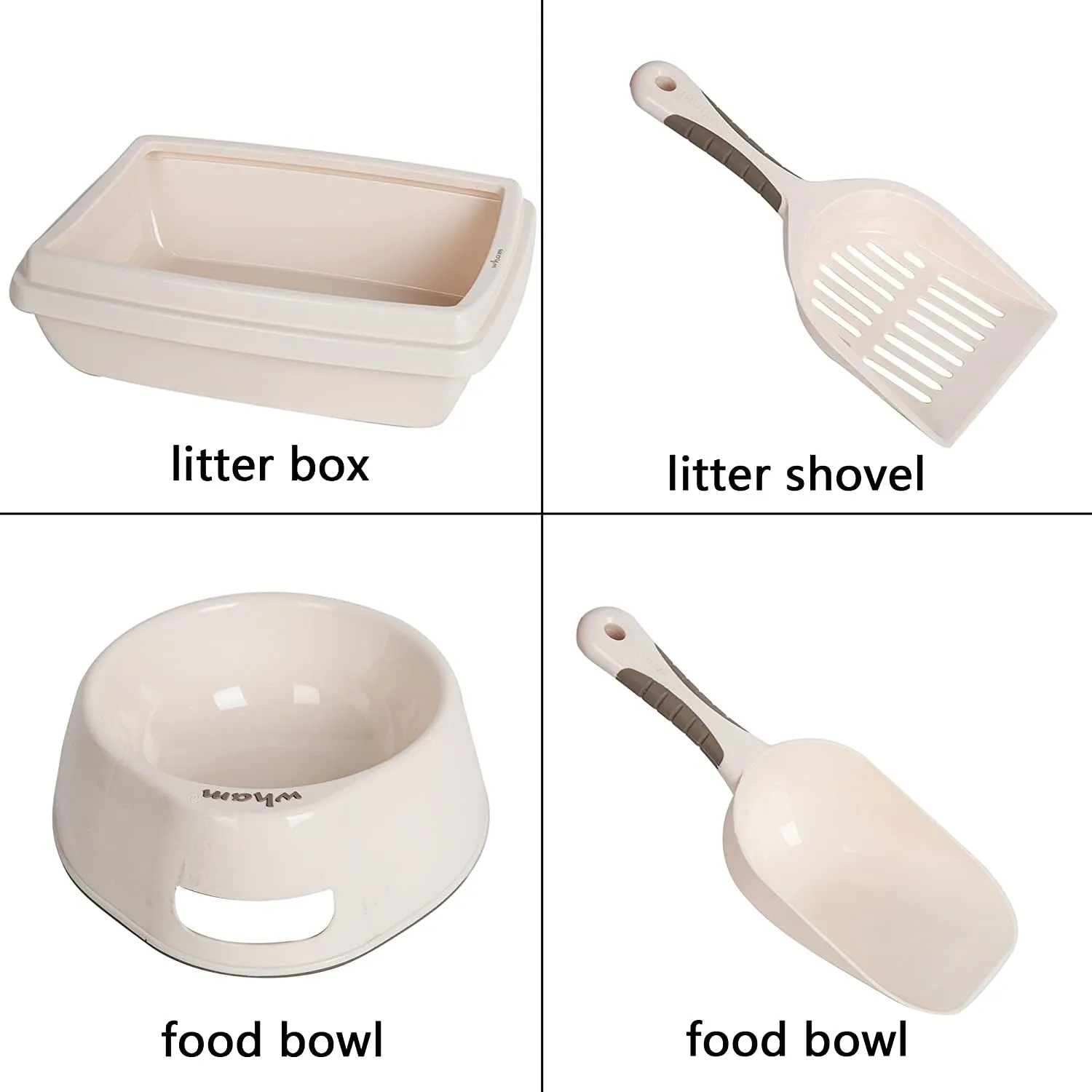 Cat Litter Pan Set: Plastic Box, Food Bowl, Scoop Shovel