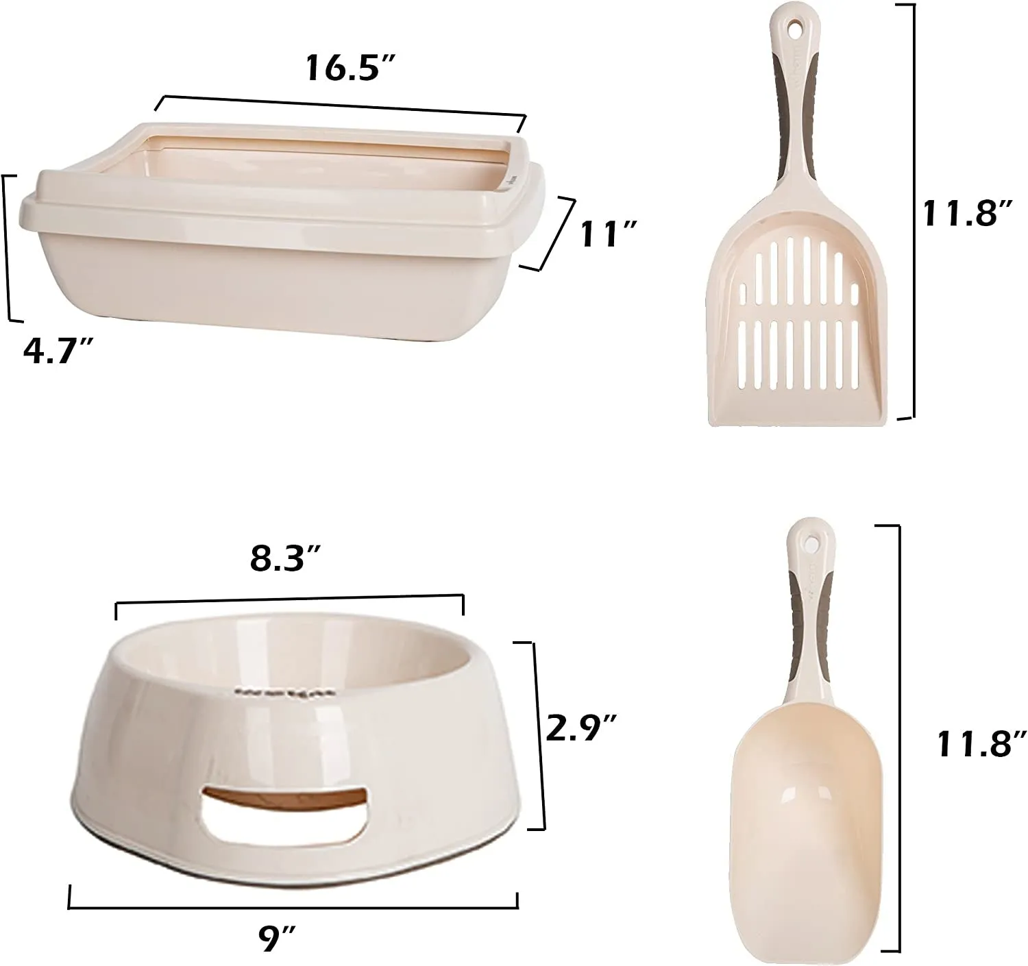 Cat Litter Pan Set: Plastic Box, Food Bowl, Scoop Shovel