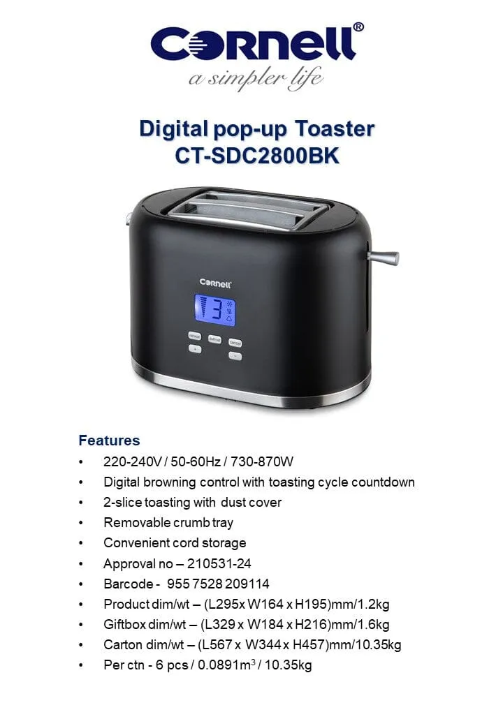 Cornell Digital Pop Up Toaster CTSDC2800BK