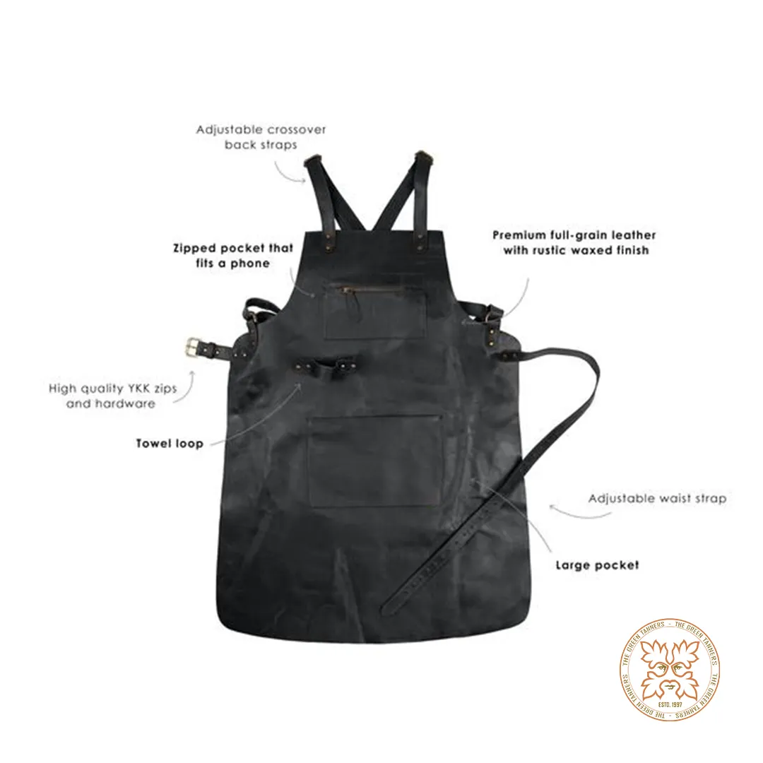 Cross Back Black Leather Apron - Fashionably Functional