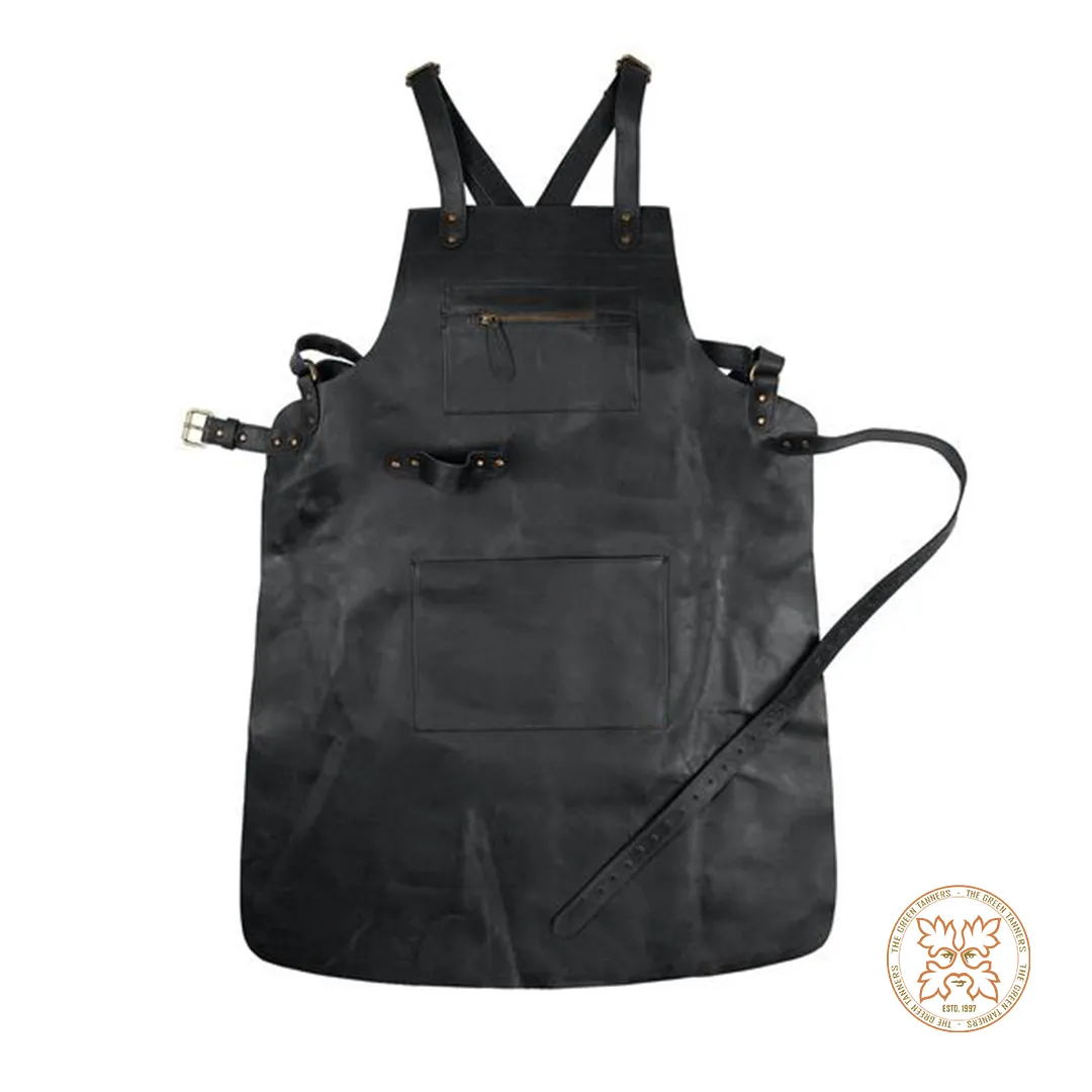 Cross Back Black Leather Apron - Fashionably Functional