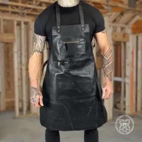 Cross Back Black Leather Apron - Fashionably Functional