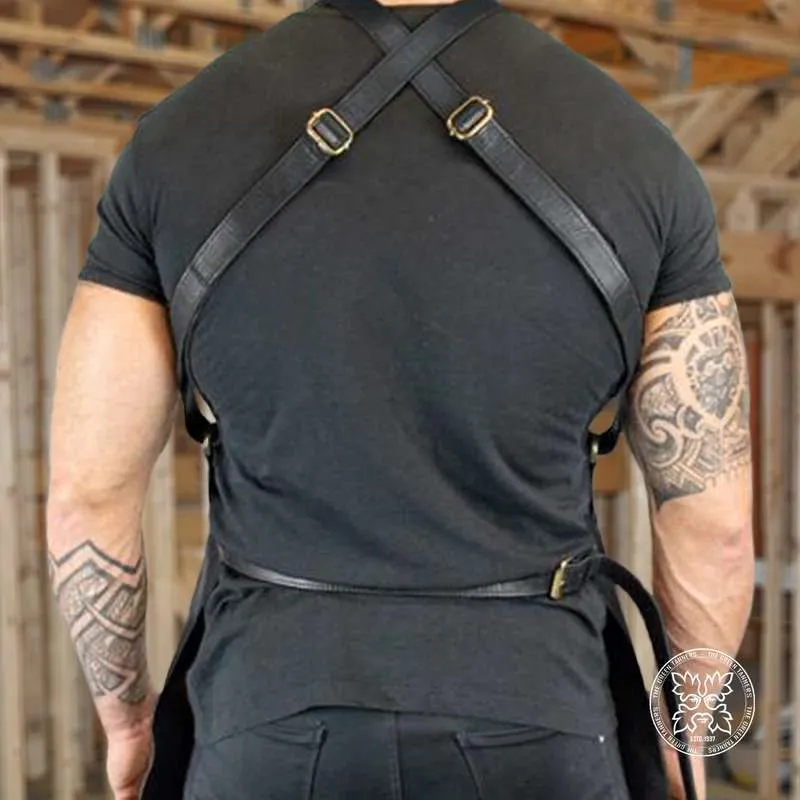 Cross Back Black Leather Apron - Fashionably Functional