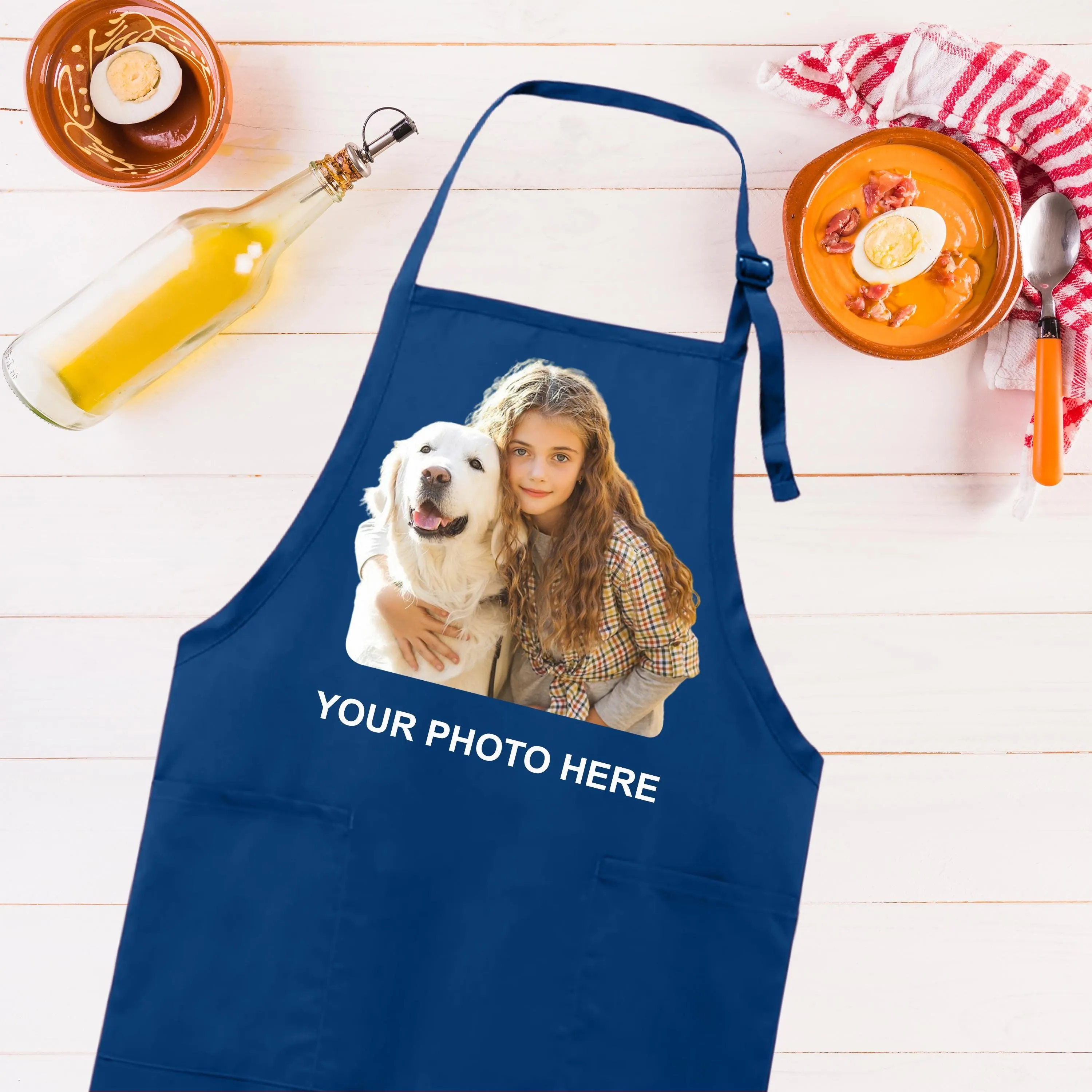 Custom Face Apron, Adjustable Neck Photo Apron, Full-Length Cooking Apron with Pockets, Custom Name Apron, Chef Face Personalized Gift Apron