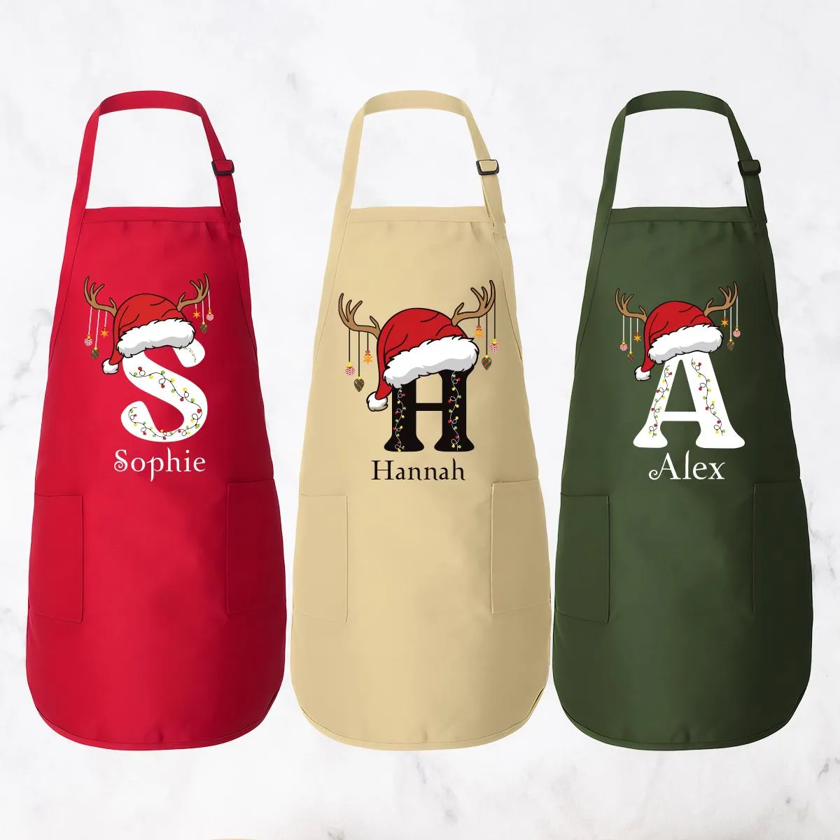 Custom Matching Christmas Apron, Adjustable Neck, Full-Length Personalized Christmas Kitchen Apron with Pockets, Christmas Mom Gift