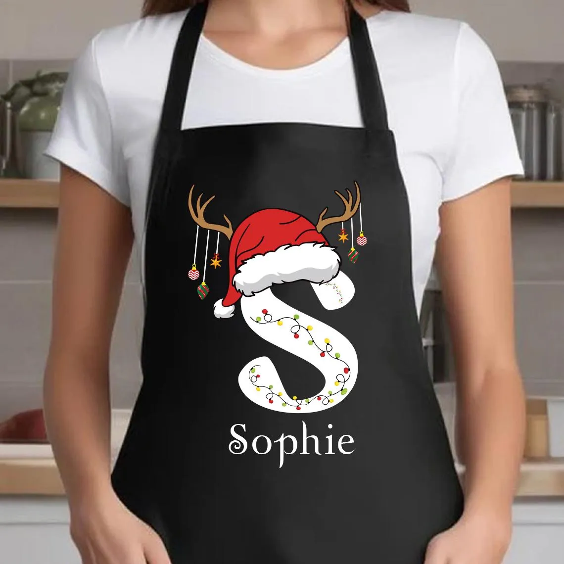 Custom Matching Christmas Apron, Adjustable Neck, Full-Length Personalized Christmas Kitchen Apron with Pockets, Christmas Mom Gift